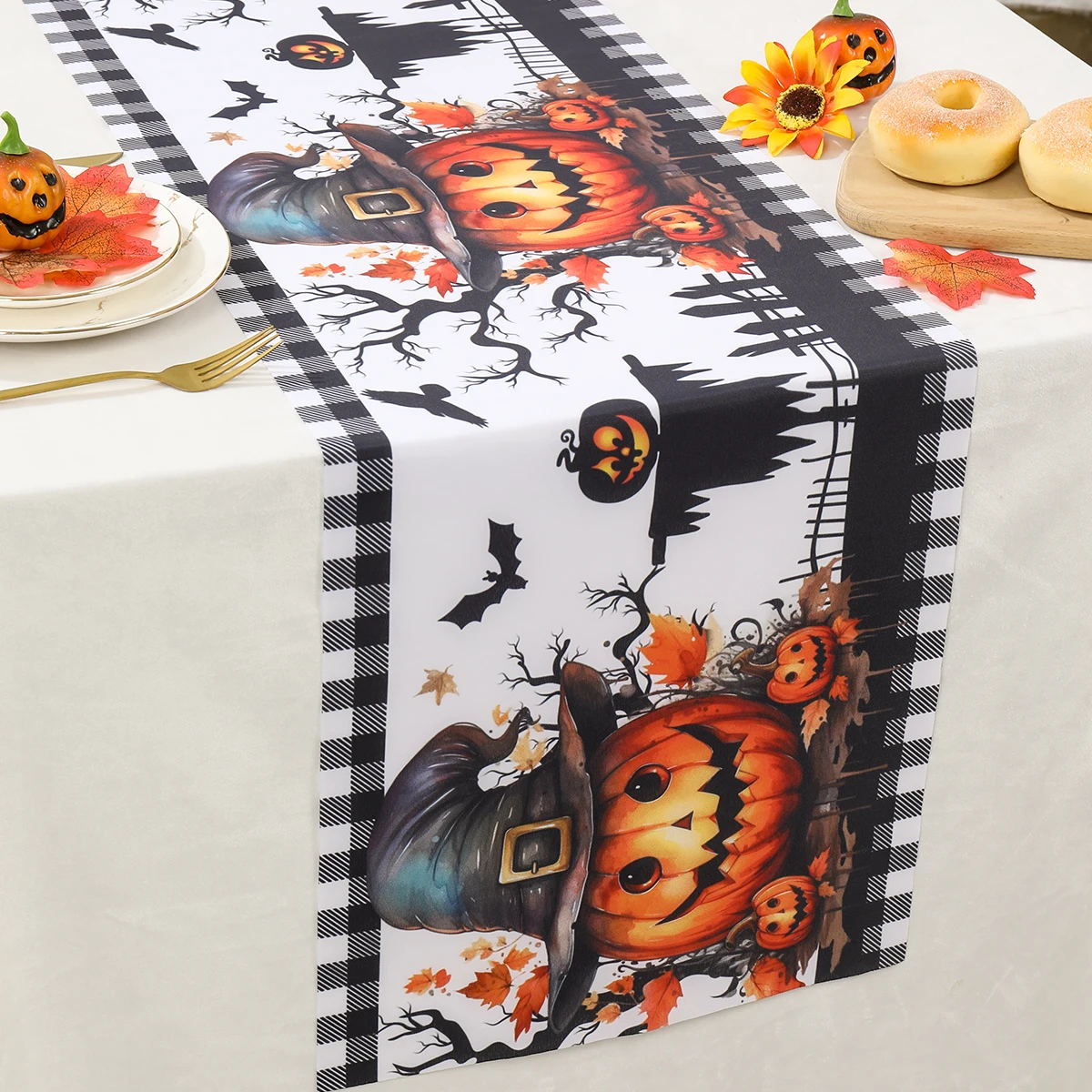 مفرش طاولة الهالوين لتزيين حفلات الهالوين للأطفال، مفرش طاولة شبح اليقطين المخيف، خدعة أو علاج لوازم الحفلات