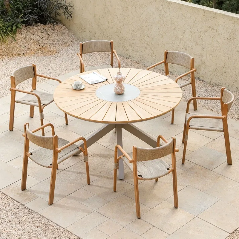 large round table courtyard garden leisure table and chairs, outdoor waterproof open-air rattan