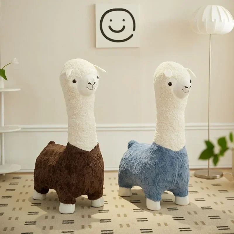 Cute Alpaca Shape Stools for Living Room Decor and Holiday Gifts Furniture Wooden Stool Vanity Chairs Bench Pouf Ins