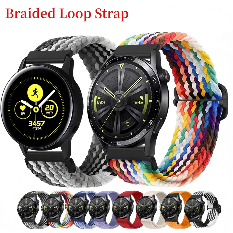 

20mm 22mm Nylon Braided Loop Strap For Samsung Watch7 6 5 4 40mm 44mm Huawei Watch 3/GT3 Bracelet Wristband Amazfit GTR/GTS band