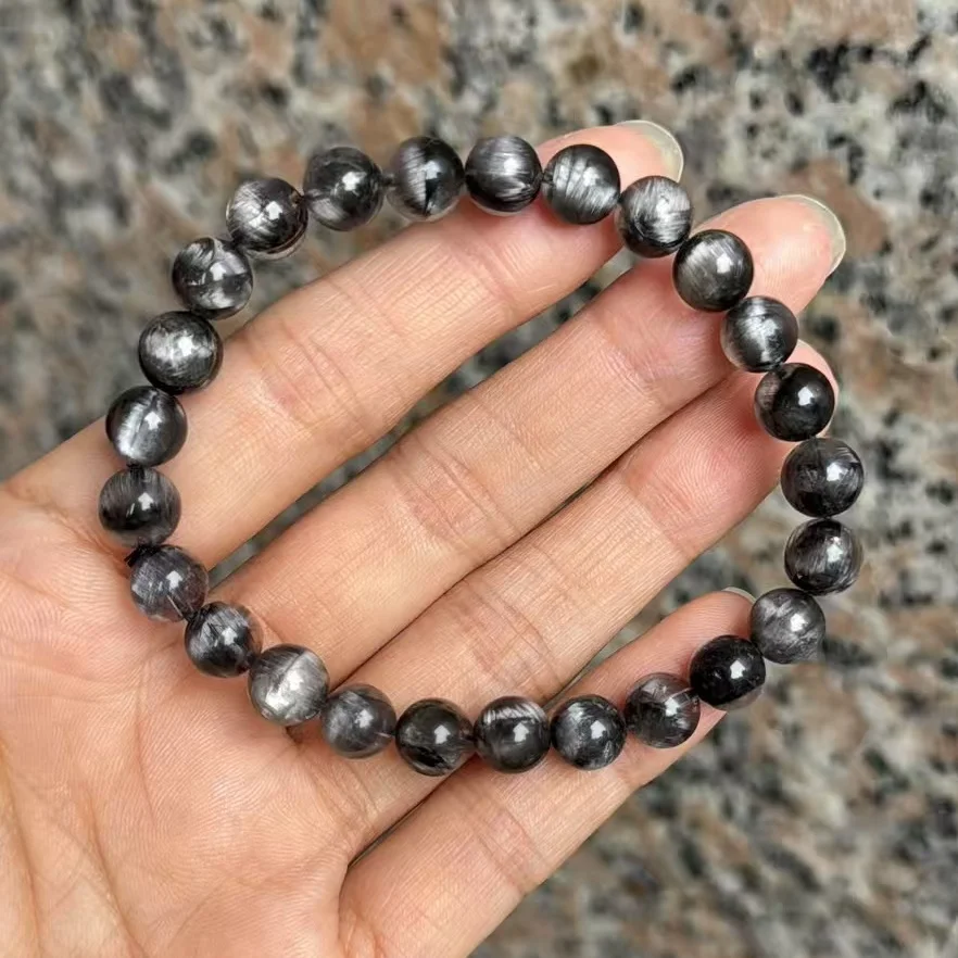 

Natural Black Brookite Platinum Rutilated Quartz Bracelet Jewelry 7.8mm Clear Round Beads Women Men Fashion Rutilated AAAAAA