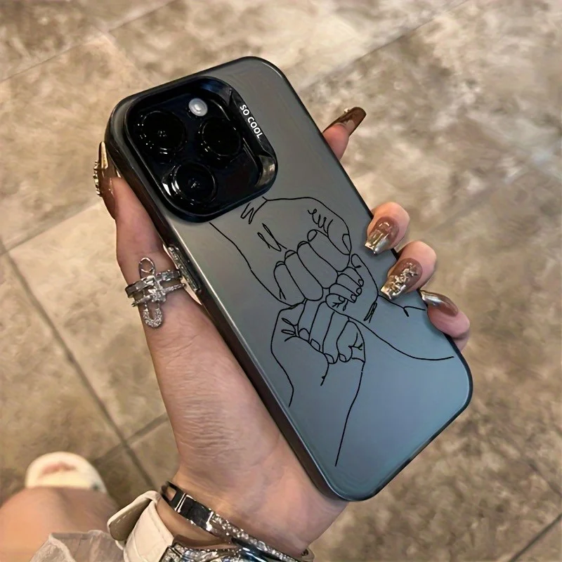 

A family of three hitting fists phone case for iPhone 16 15 14 13 12 11 Pro/ Max/Plus shock-proof rear cover anti-fingerprint