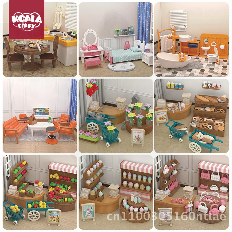 ألعاب منزلية صغيرة للمطبخ للأطفال مع ملحقات نموذج محاكاة بيت الدمى DIY مجموعة أثاث مصغر لمذكرات كوالا