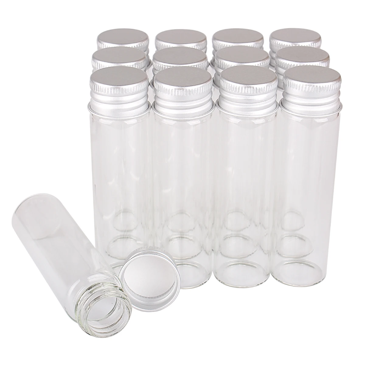 24 pieces/lot 5ml 7ml 10ml 14ml 18ml 20ml 25ml 30ml Glass Bottles with Aluminum Caps Empty Perfume Candy Jars for Art DIY Crafts