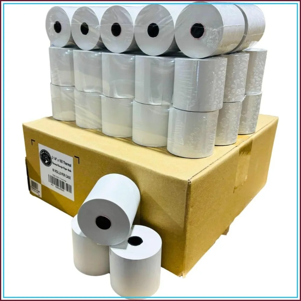

2 1/4" x 165' Thermal Receipt Paper Rolls - 50 Rolls, Low Dust, Bright White, Compatible with POS Systems