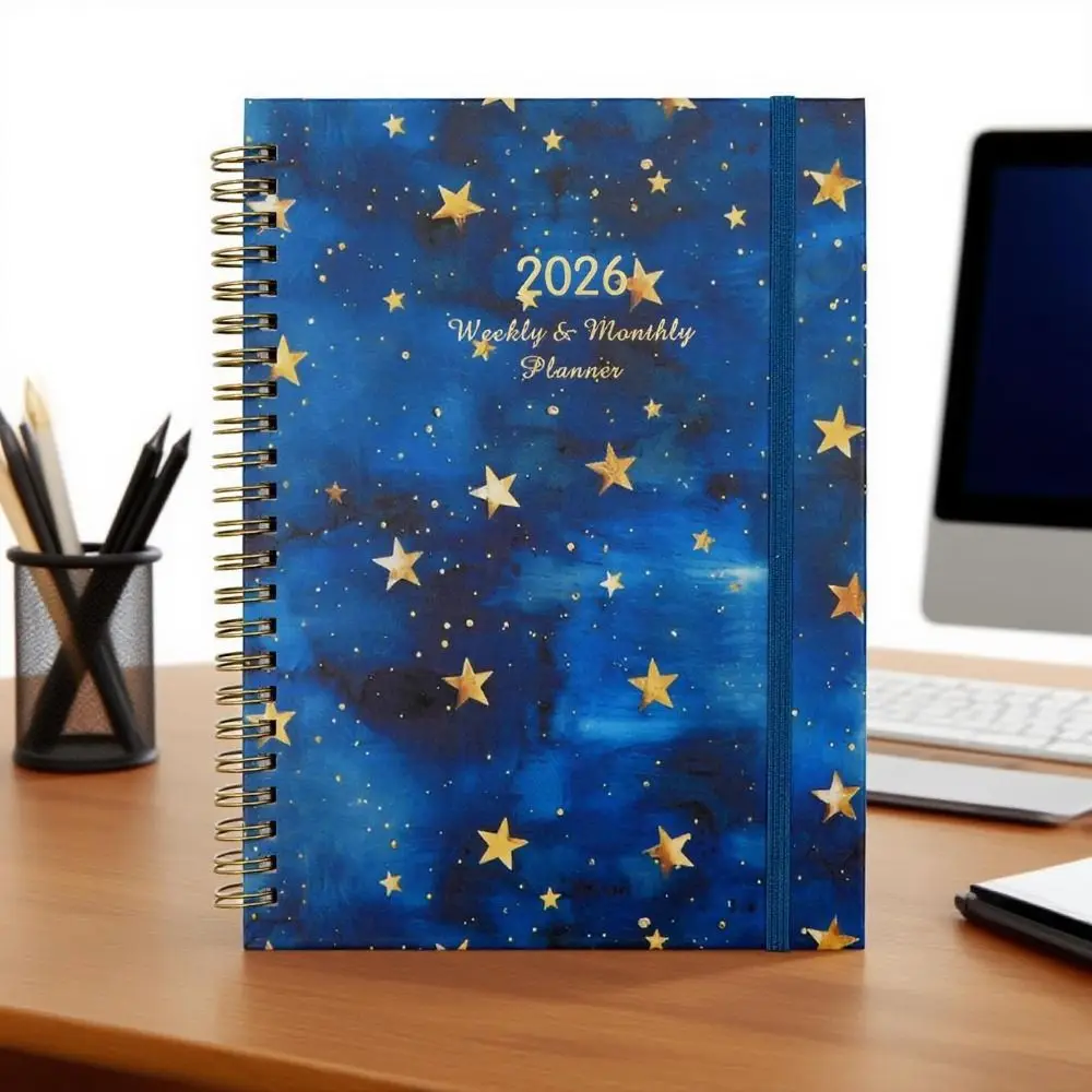 English 2026 Schedule Planner Notepad 12 Months Wear-resistant A5 Agenda Planning Notebook Bookmark Efficiency