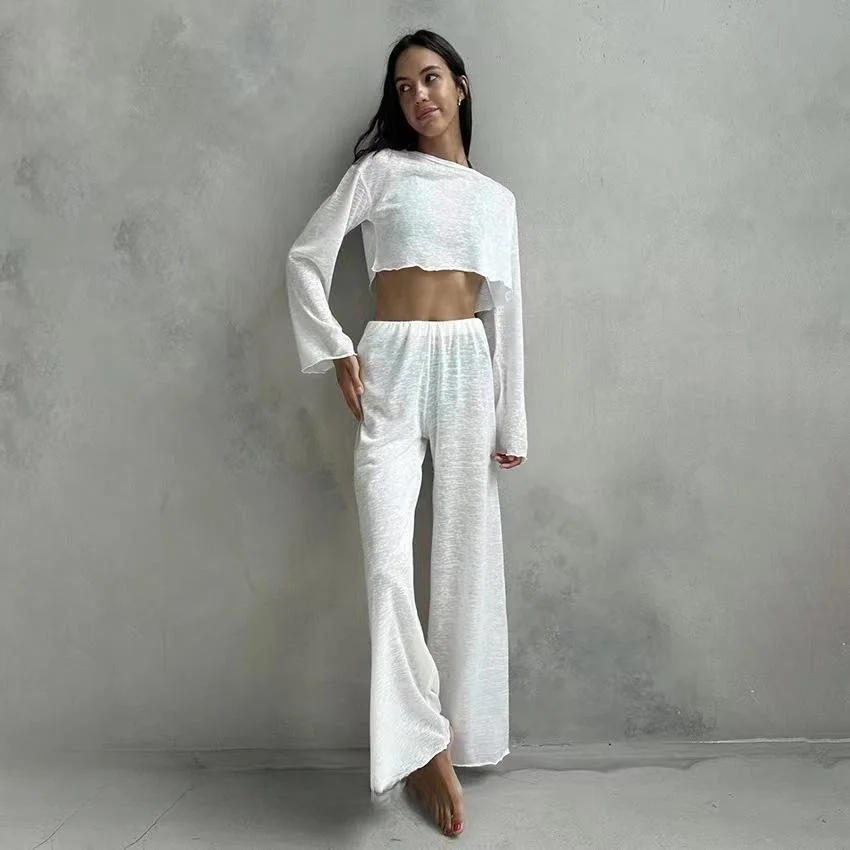 

Осенний новый комплект дышащих эластичных трикотажных длинных брюк, комплект домашней одежды, топ и брюки, круглый комплект Ne Long Sve