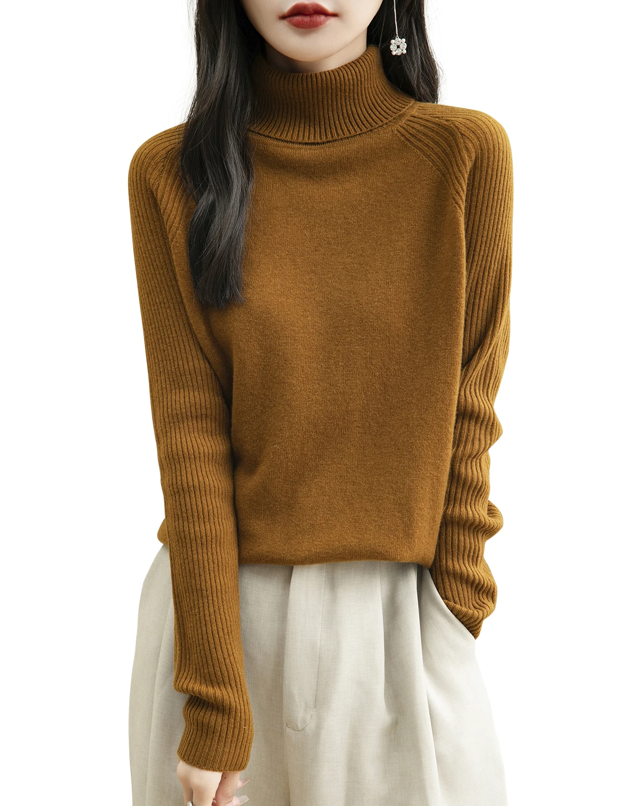 Women Turtleneck Merino Wool Cashmere Sweater Long Sleeves Autumn Winter Sweater Women\'s Knitting Jumper Female Pullover Sweater