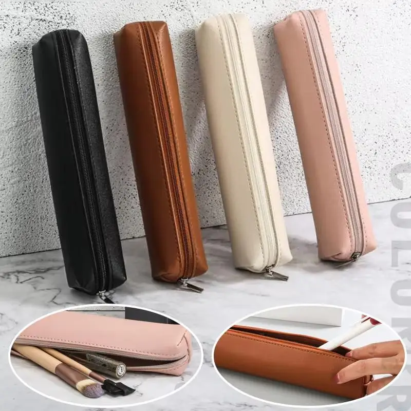 Fashion PU Leather Pen Bag Large Capacity Simple Water Dirt Proof Stationery Box
