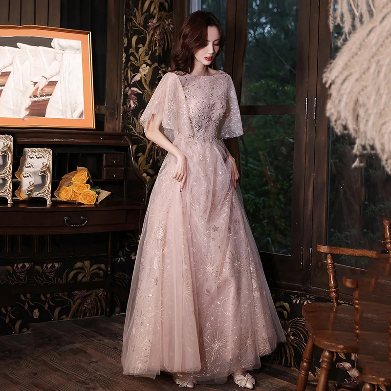 Vintage Elegant Temperament Dress Women's Sexy Slim Fit Gauze Skirt Choir Performance Costume Wedding Party Gown Prom Cheongsam