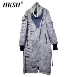 HKSH Waste Land Style Men's Tide Windbreaker Punk Dark Jackets Longline Irregular Patchwork Trench Wool Coat Winter Parka HK2618