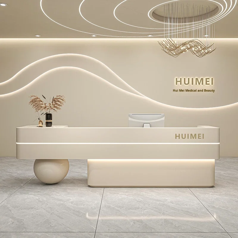 *Simple Modern Light Luxury Leather Reception Desk with LED Light and Complete Set for Clothing Stores Wedding Dress Shops Salon