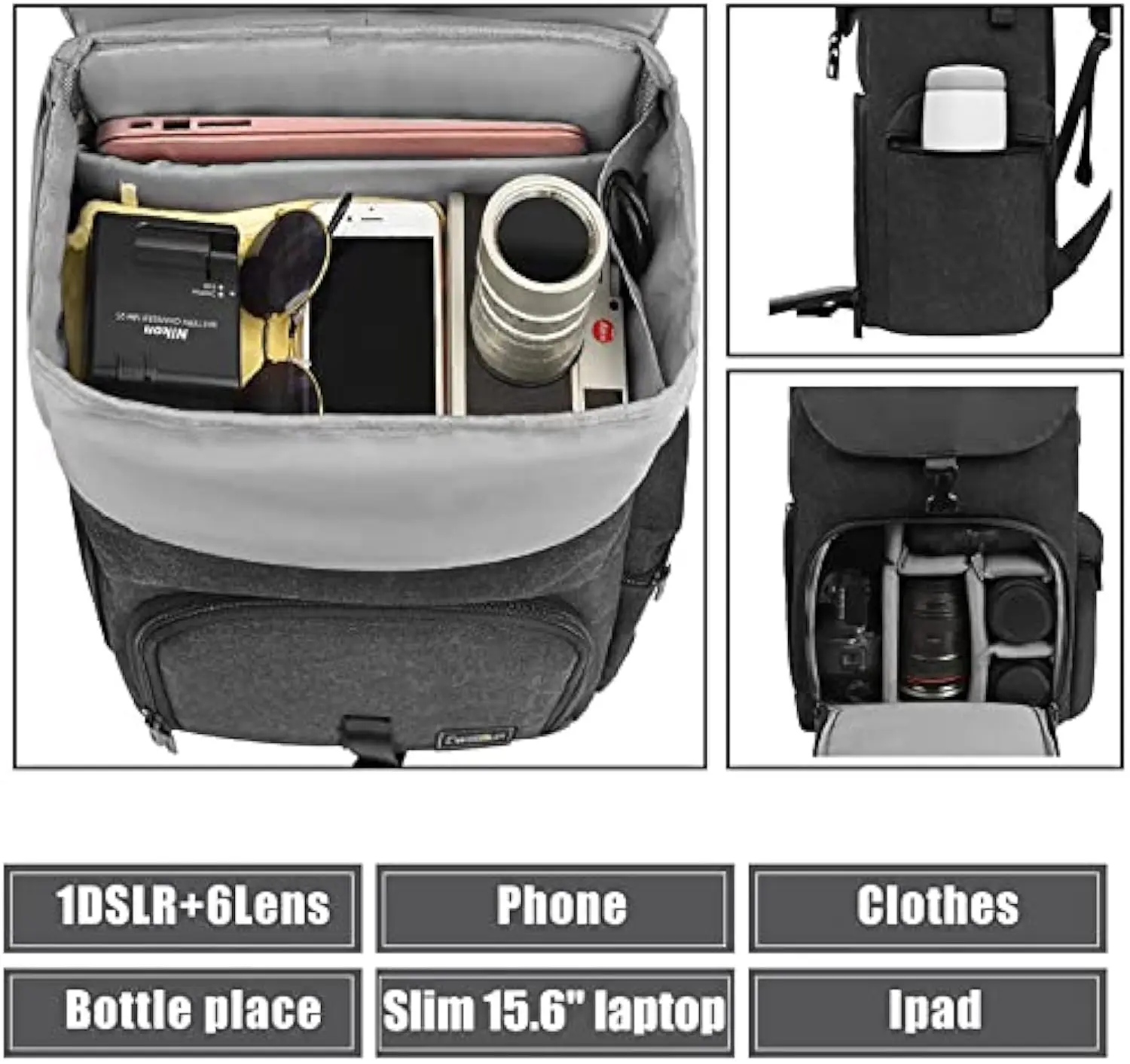 Zaini per fotocamere CADeN borse resistenti all'acqua di grande capacità per Nikon Canon Sony DSLR Len treppiede borsa da viaggio all'aperto per uomo donna