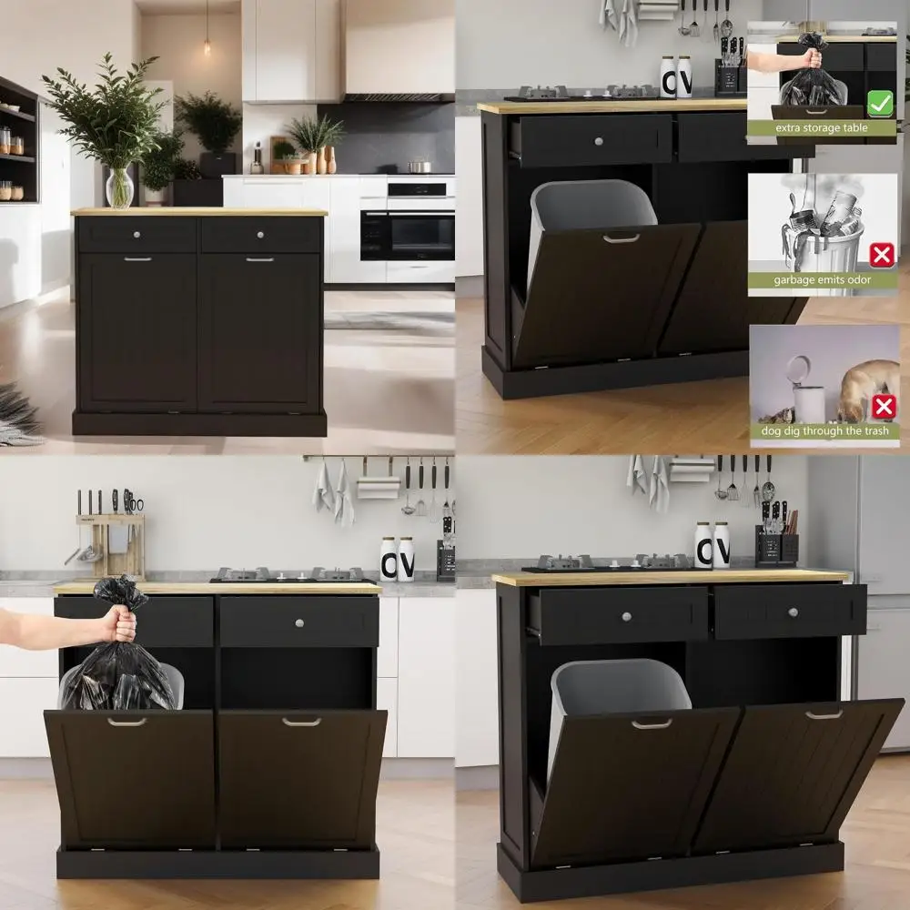 

Деревянный шкаф для мусорных баков с двумя ящиками, вместимостью 10 галлонов, черный