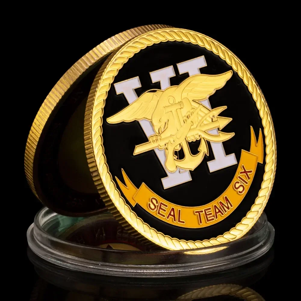 Seal Team Six Naval Special Warfare Development Group Golden Plated Challenge Coin Colorized Art Gift Commemorative Coins