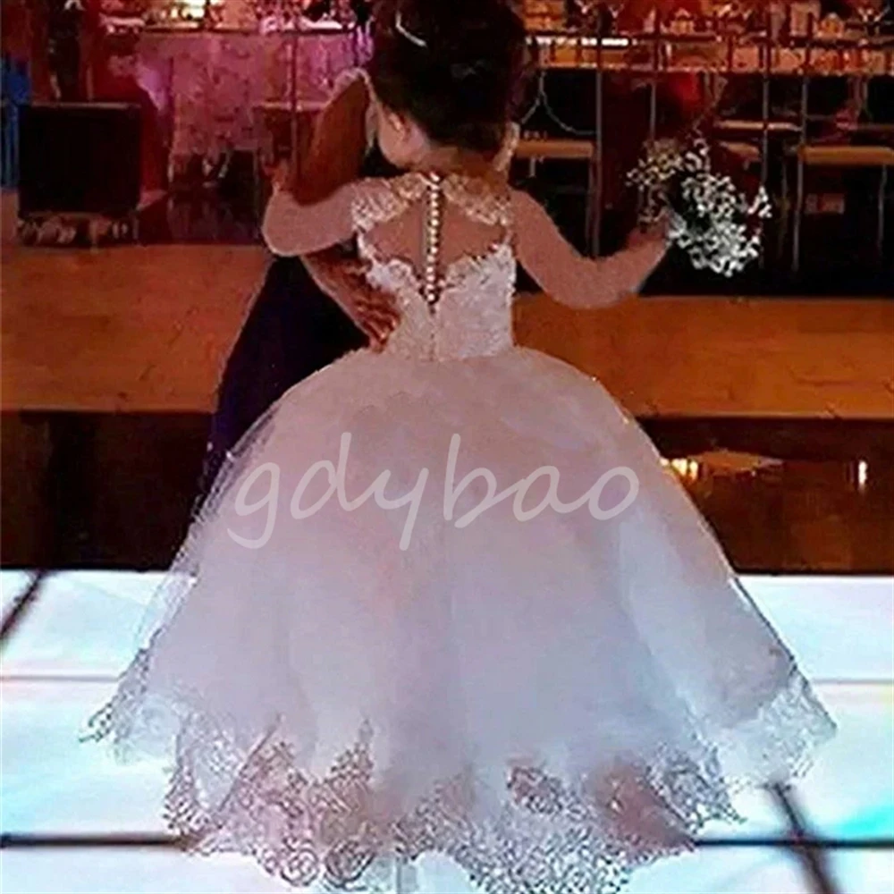 Pequena princesa branco flor menina vestidos para casamento tule renda inchado clássico para festa de aniversário à noite vestidos de baile de baile