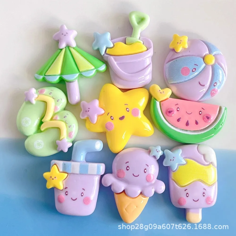 100pcs DIY New Cute Resin Mini Ocean Beach Umbrella Slipper Juice Flatback Scrapbook Kawaii Embellishments Accessories