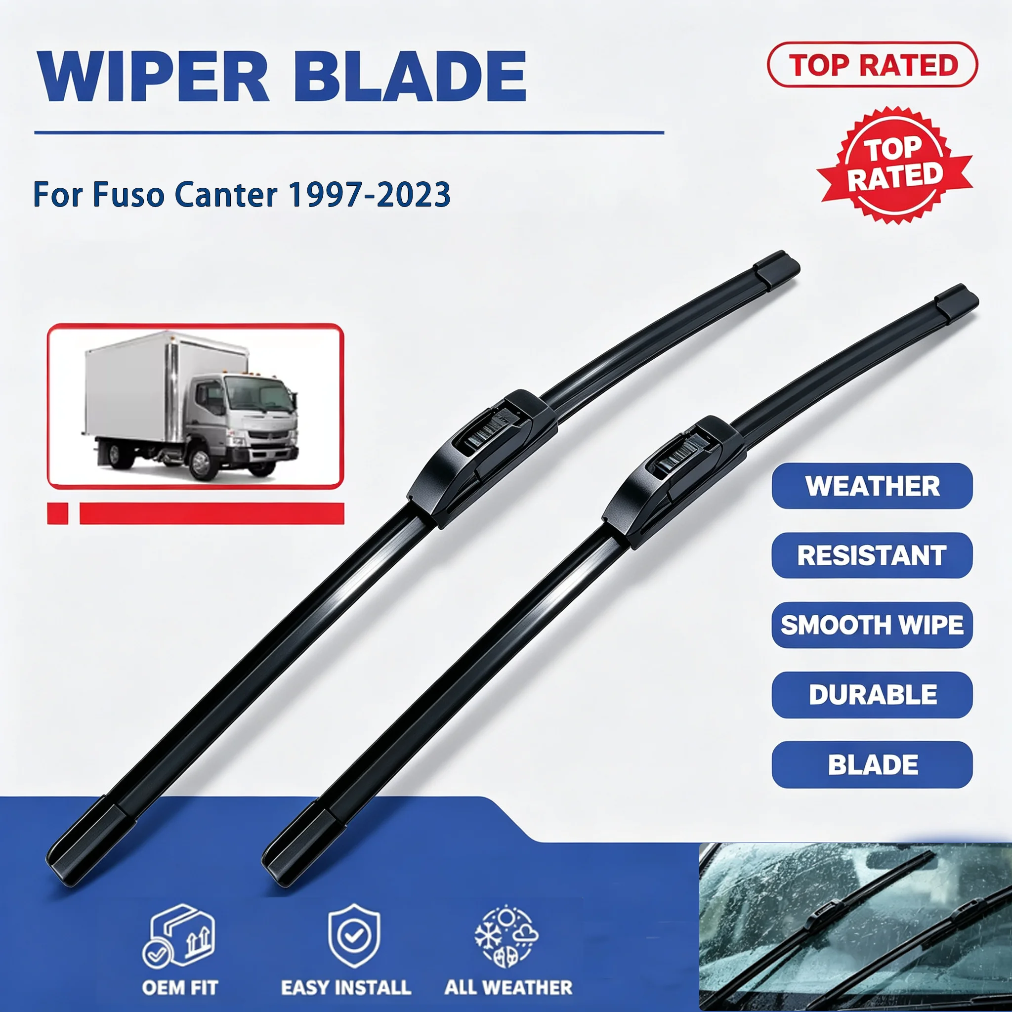 For Fuso Canter 1997-2023 Car Front Windshield Wiper Blades 2PCS LHD RHD Durable Rubber All Weather Clear Vision Auto Accessorie