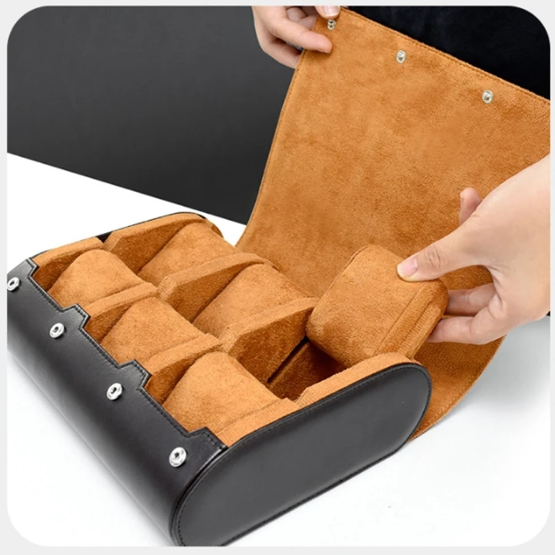 Men Leather Watch Box Organizer 6-Bit Watch Pouch Bag Organizer Box Easy Carry to Travel Watch Storage Pouch Jewelry Box image 5