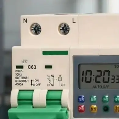 63A Digital Timer Circuit Breaker 220V 2 Pole For Countdown Switch With Overload Protection For Water Pump DIN For Rail Mounting