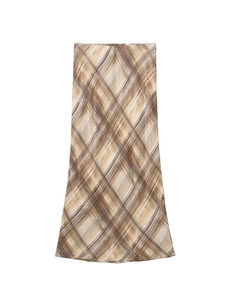 HH nouvelle femme été mode losange motif à carreaux Texture de soie plage fête jupe longue femme Style de rue décontracté jupe élégante