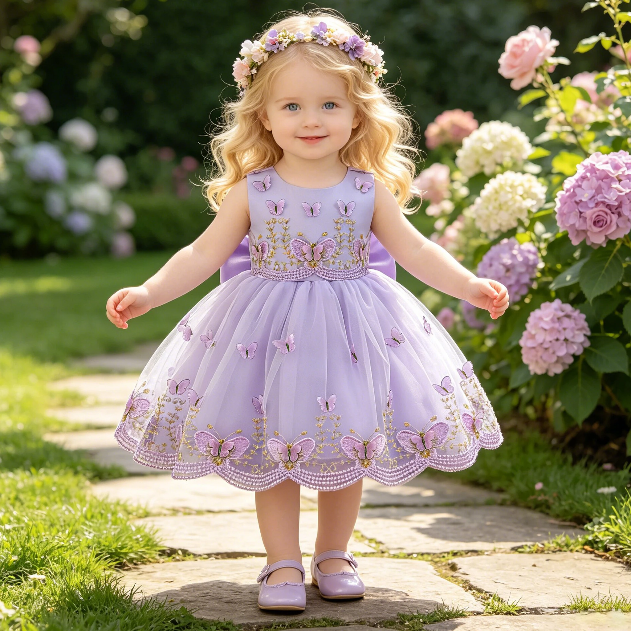 Robe de Cérémonie pour Bébé Fille Broderie Florale Élégante avec Nœud – Robe de Demoiselle d'honneur, de Mariage, de Princesse, de Bal, de Baptême ou de Soirée pour Filles
