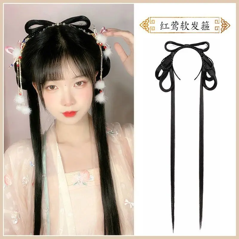 Chinese Hanfu haarhoepelpruik - alles-in-één hoofdband met nepbroodje voor beginners traditioneel kostuumhaarstukje
