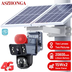 30W Solar Panel HD 4MP Security Dual Lens Camera Wireless 3G 4G SIM Card Outdoor PTZ CCTV Surveillance Camera O-KAM Pro