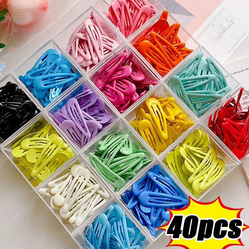 Cute Colorful Hair Clips Fashion Solid Kids Hair Accessories Waterdrop Snap Metal Barrettes Hairpins Clip Women Girls Bobby Pin