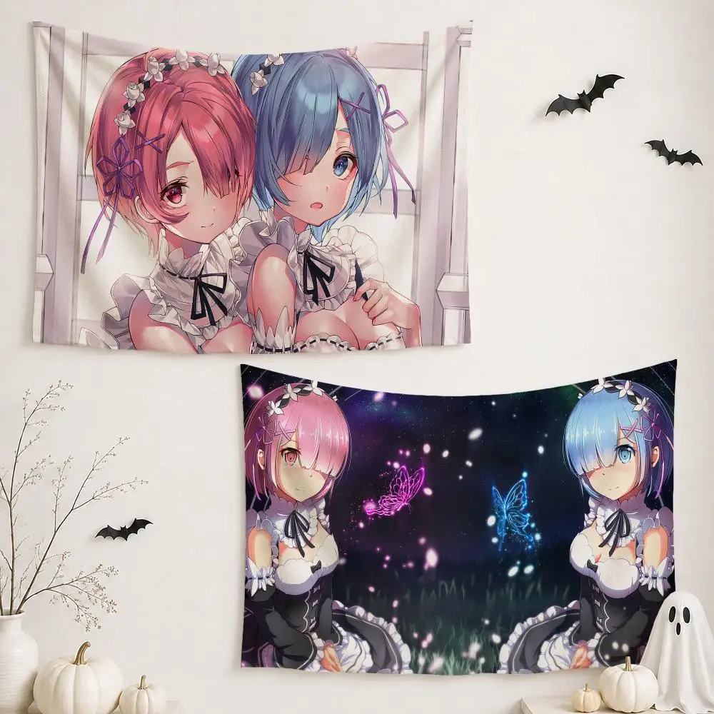 R-Rem & R-Ram Anime Tapestry Custom Living Bedroom Party Dormitory interior Wall bohemian Decoration Attached clip