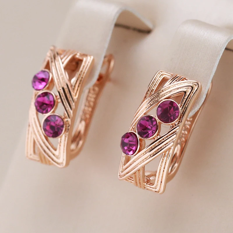 Kinel Hot Red Natural Zircon Square Drop Earrings for Women Fashion 585 Rose Gold Color Daily Fine Vintage Jewelry
