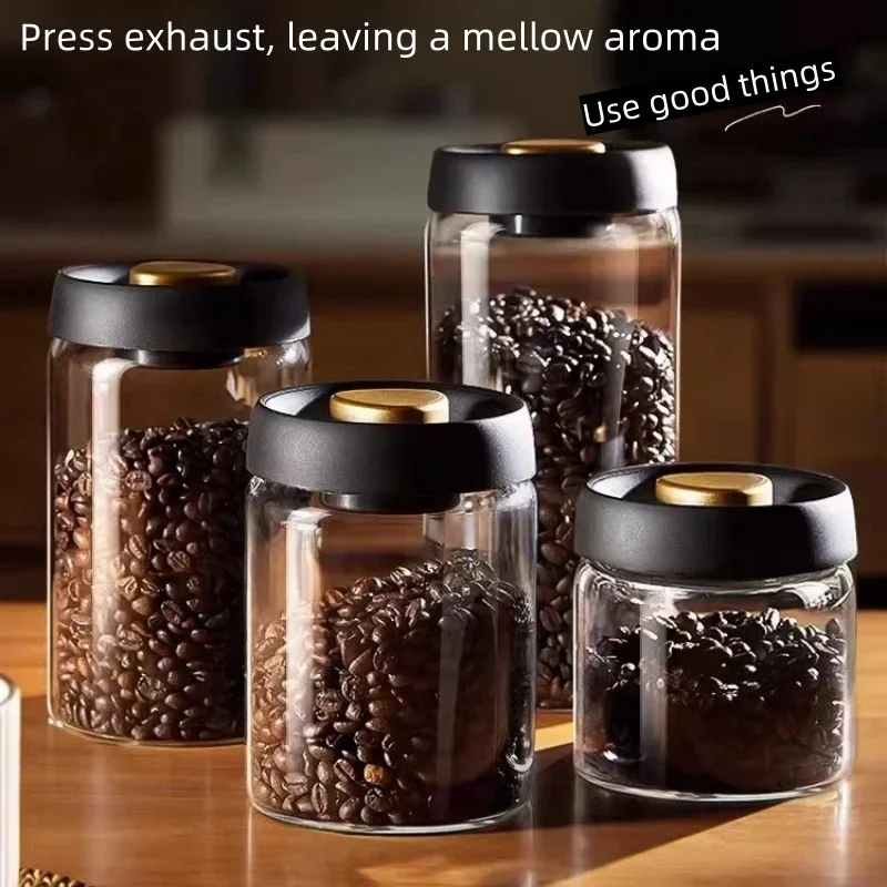 Coffee Jar Manual Vacuum Moisture Proproof Storage Jar Kitchen High Borosilicate Glass Tea Jar Coffee Bean Storage Sealed Jar