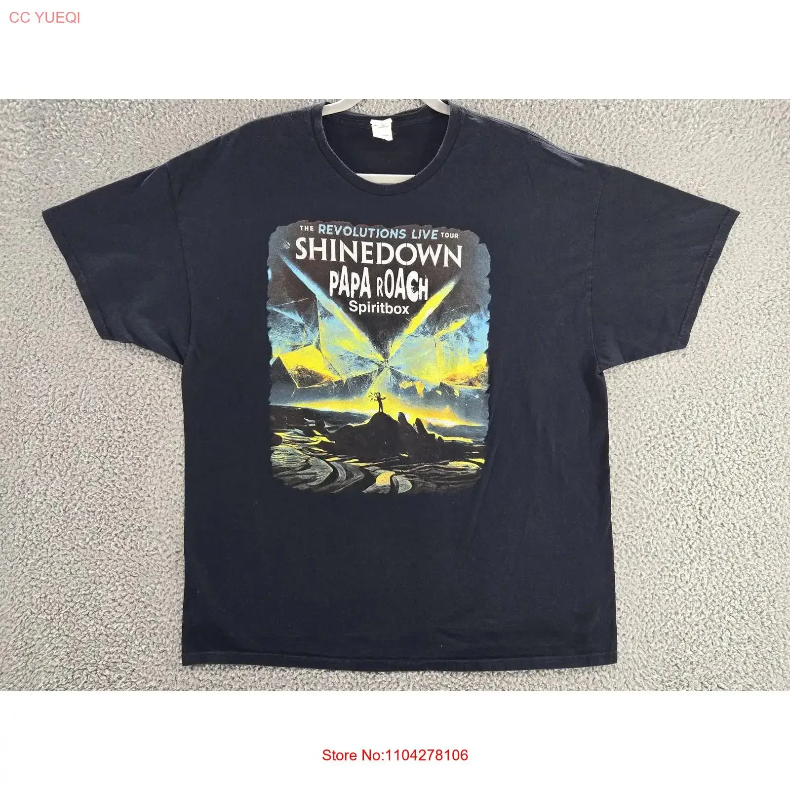 Shinedown Papa Roach T Shirt Mens 2XL Spiritbox Black 2023 Tour Band Rock vintage Washed Stretched designer clothes Slightly
