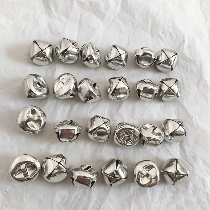 60 pcs 15mm Cross Bells, Cross Shape Design, Christmas Tree Decor Home Hanging Ornament, Clear Crisp Sound, Silver