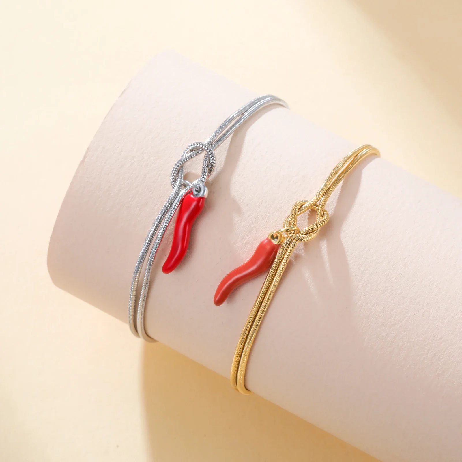 Glücksbringer Emaille Rotfarbenes Italienisches Horn Armband Edelstahl Damen Liebesknoten Schlangenkette Armbänder Schmuck Geschenk 2026 Neu
