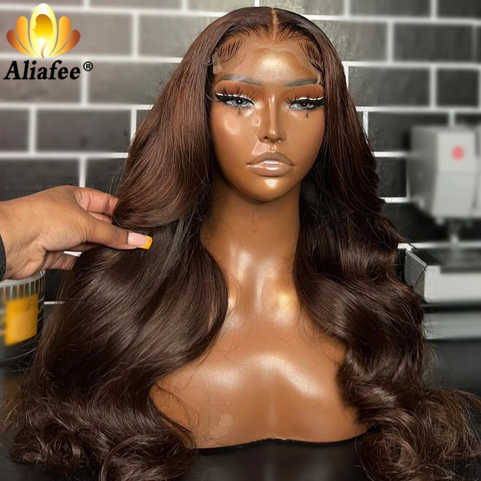 Dark Brown Clearance sale Best Quality Lace Wigs for Women Middle Part Chocolate Brown Colored Wig 100% Human Hair Body Wave Wig