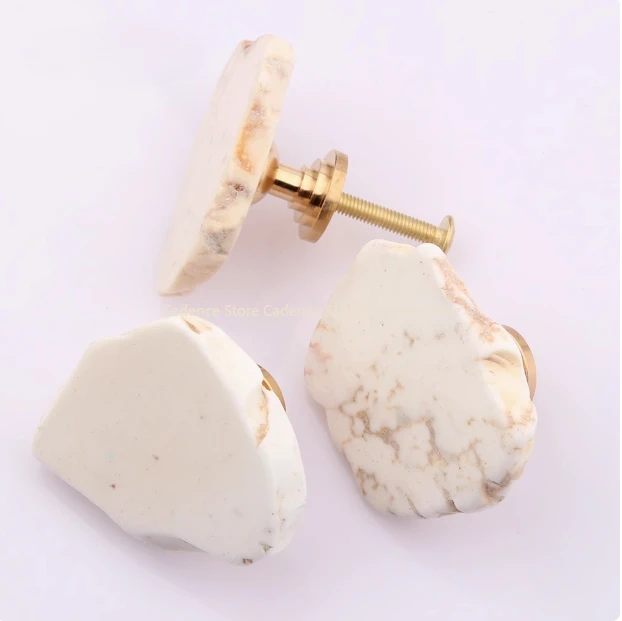 Natural White Turquoise Marble Brass Cabinet Drawer Door Handle Knob Wall Clothes Cap Hook