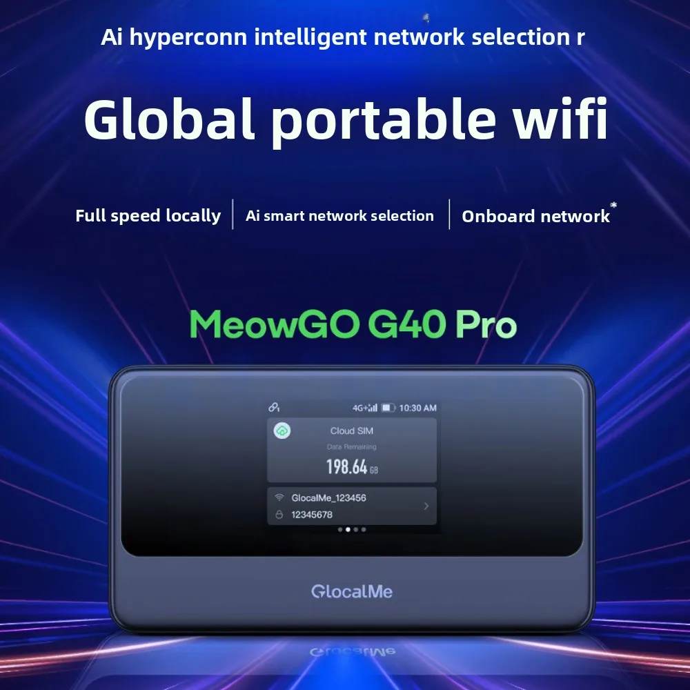 GlocalMe MeowGO G40Pro Smart Portable WiFi Covers 200+ Countries and Regions Worldwide 100GB AI Intelligent Network Selection