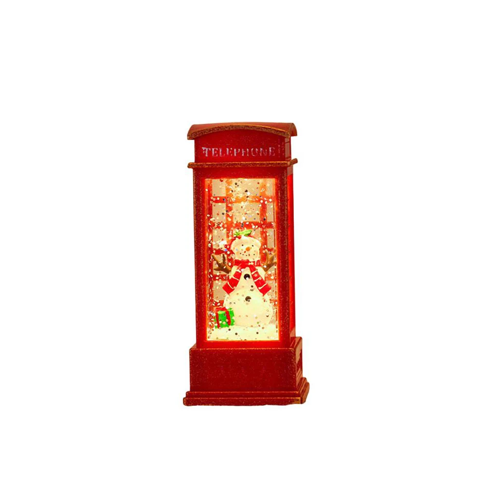 Lively Holiday Setting in a Classic Telephone Booth Adorned with Decorative Lights and Ornaments for Cheerful Events