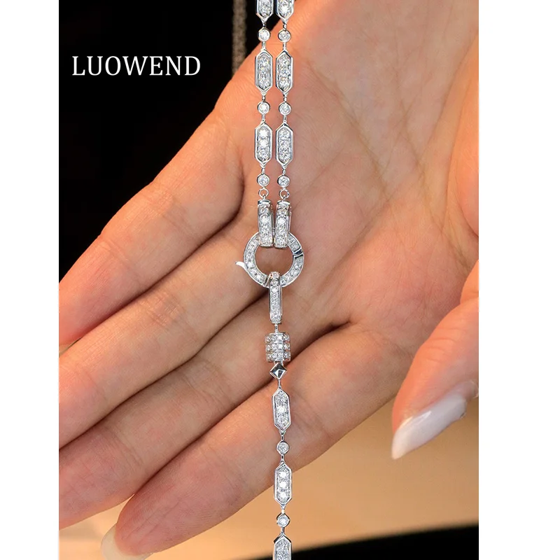 LUOWEND 100% 18K White Gold Necklace Luxury Classic Style 2.0carat Real Natural Diamond Necklace for Women High Party Jewelry