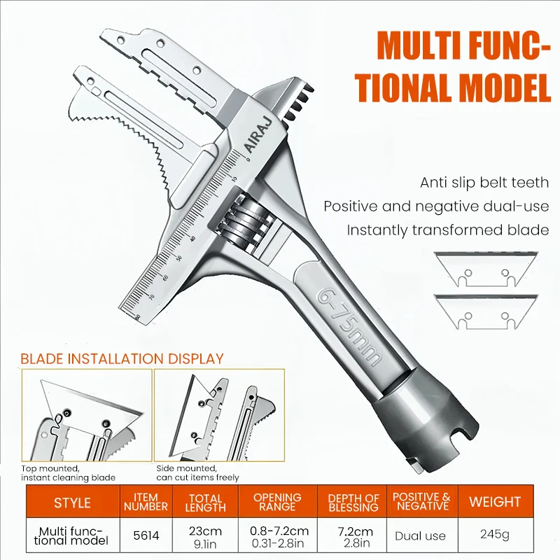 AIRAJ Bathroom Adjustable Wrench, Small Space Multifunctional Wrench, Bathroom PipeNut Removal Tool