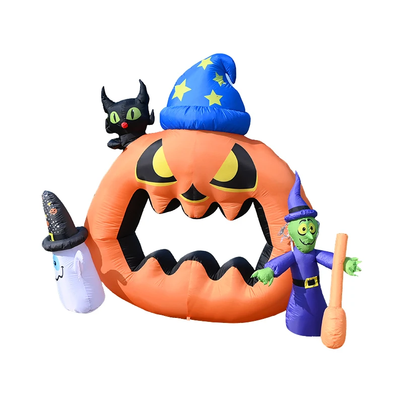 Halloween Inflatable Pumpkin Arch With Witch Ghost Cat and Broom Outdoor Yard Garden Party Decoration for Festival Event