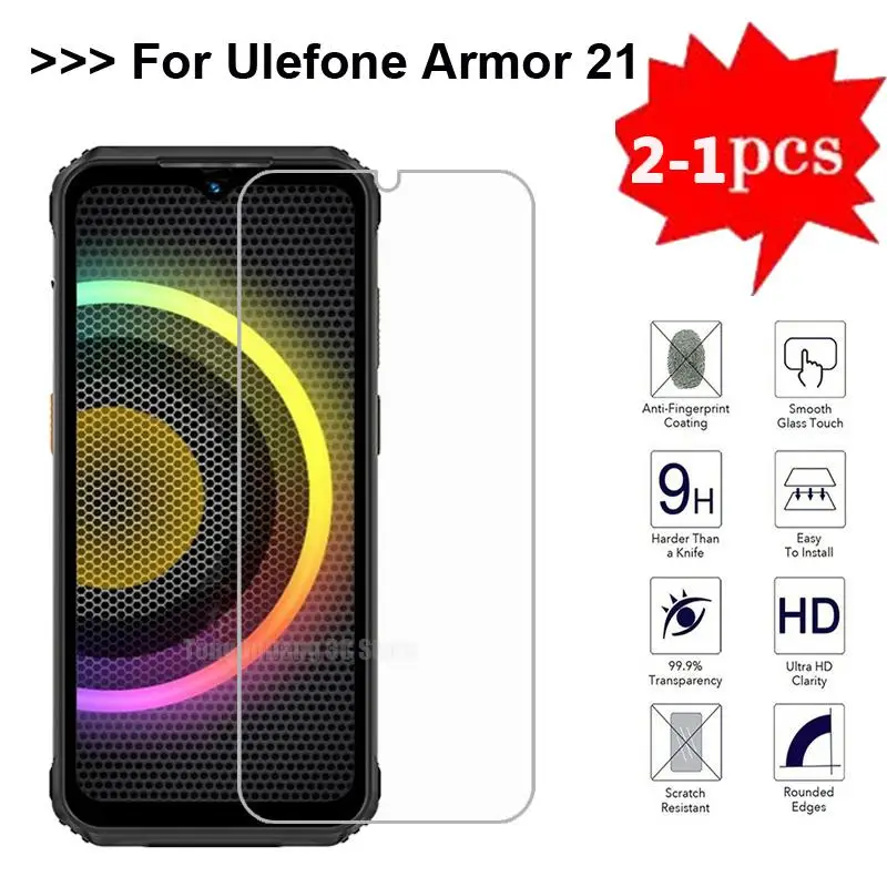 

2-1Pcs Tempered Glass For Ulefone Armor 21 Phone Film 9H HD Protective Glass For Cristal Ulefone Armor 21 6.58" Screen Protector