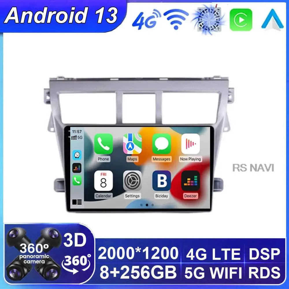 

9 Inch 2 Din Car Stereo Radio Multimedia Video Player For Toyota Vios Yaris 2007 - 2012 Android 13 Auto Carplay GPS Navigation