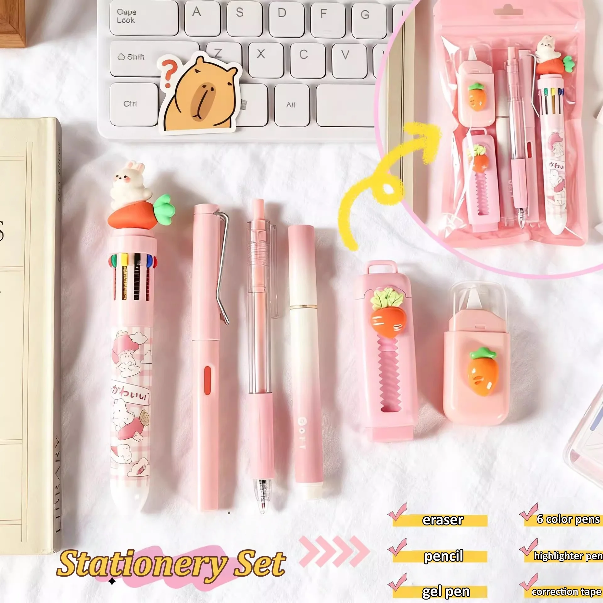1 Pack Highly Attractive Stationery Set Xmas Stationery Gift Cute Ballpoint Pen Gel Pen Correction Tape Eraser Students Prizes