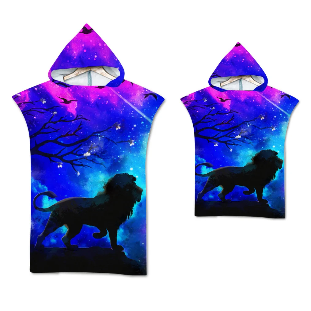 Wolf großes Strand tuch Badet uch schnell trocknende Handtücher Kapuzen mantel Neopren anzug erwachsenes Kind Eltern-Kind Poncho Bademantel zum Schwimmen Surfen – Detail 8