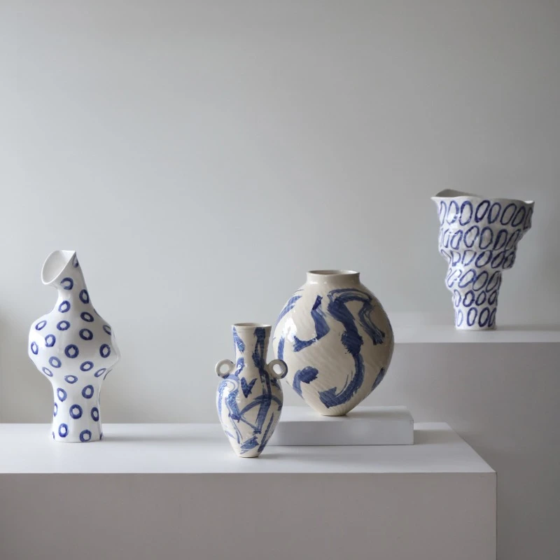 Ceramic vase Jingdezhen ornament living room flower arrangement pottery pot retro creative art hydroponics wabi sandy wind Chine