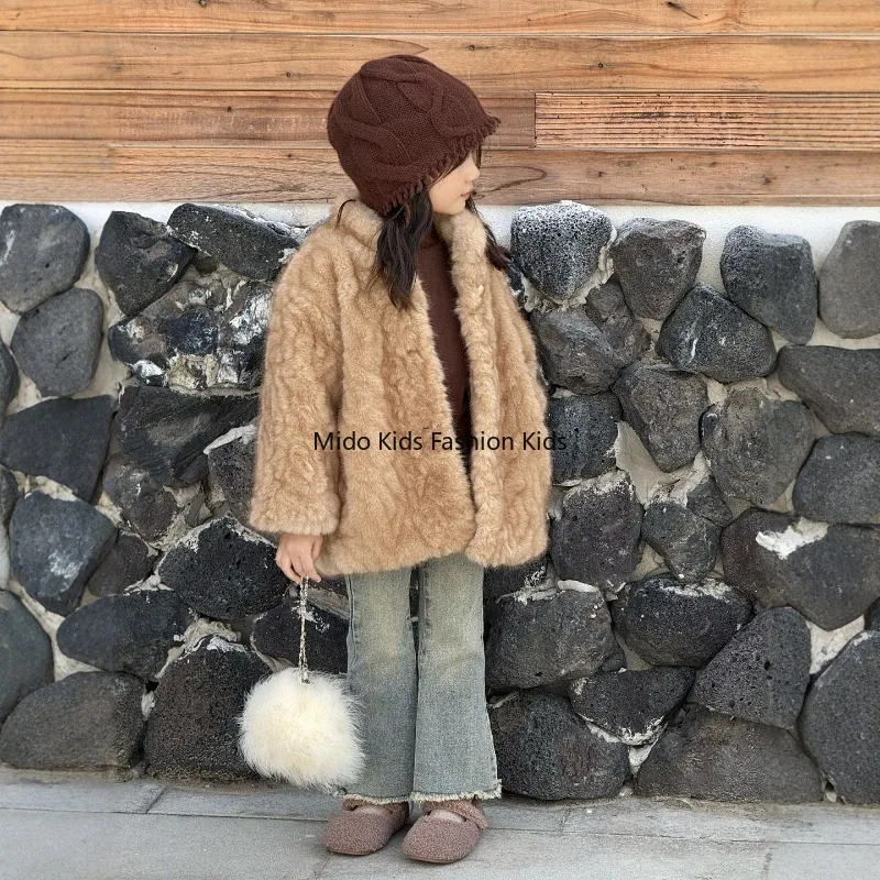 Girls' Winter Quilted  Children's  Fashionable Padded Jacket Baby's Thickened Warm Fur-Lined Coat Boys' Plush Fleece Jacket