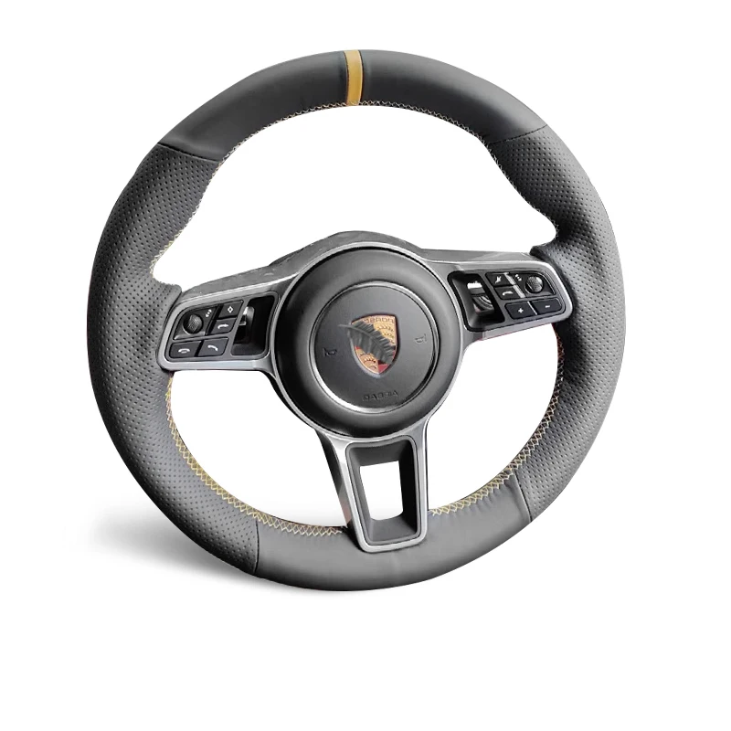 

Hand-sewn Car Steering Wheel Cover for Parsche Cayenne S Base E-Hybrid S Macan 918 Spyder 718 Boxster Cayman GT4 911 Leather