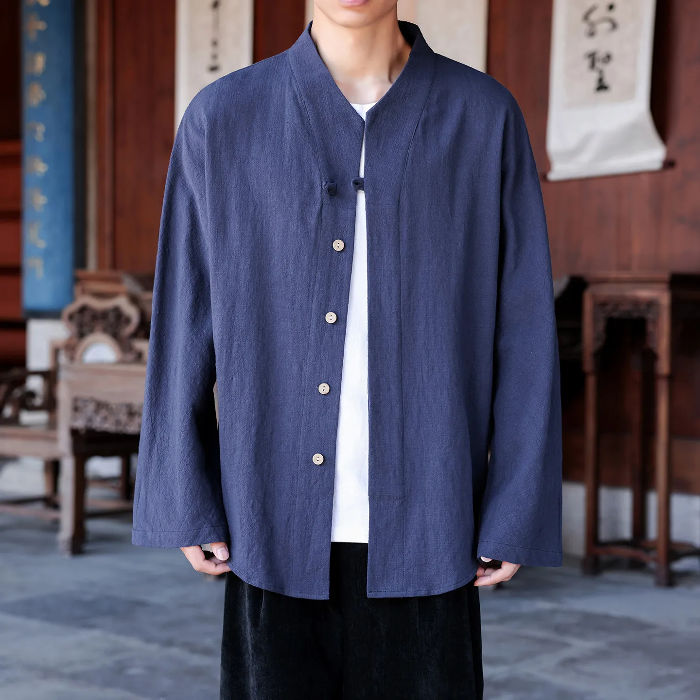 Shirts Men's Chinese Style Solid Color Hanfu Traditional Jacket Inner Wear Taoist Costume Cotton Tang Dynasty Hanfu Shirts Men's